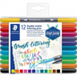 Hero shot of Staedtler 3004-TB12-02 brush lettering pens in a transparent plastic pack, white background
