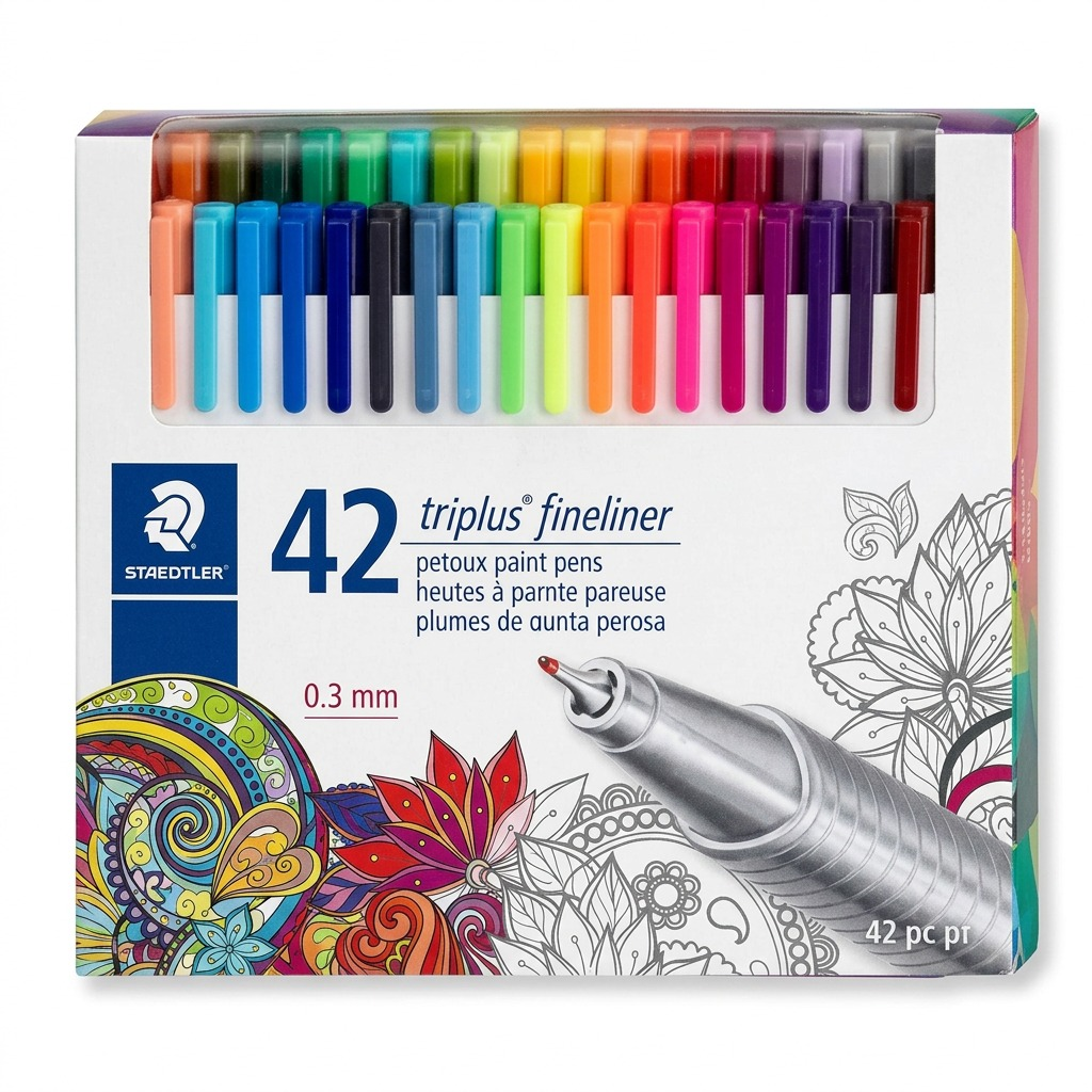 A high-resolution, centered view of the STAEDTLER 42-count Triplus Fineliner set, as depicted in image_0.png.