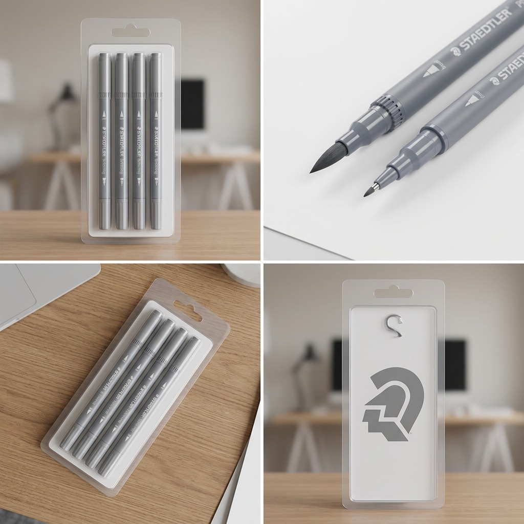 Premium PDP image showcasng a STAEDTLER double-ended pen set on an angled background view.