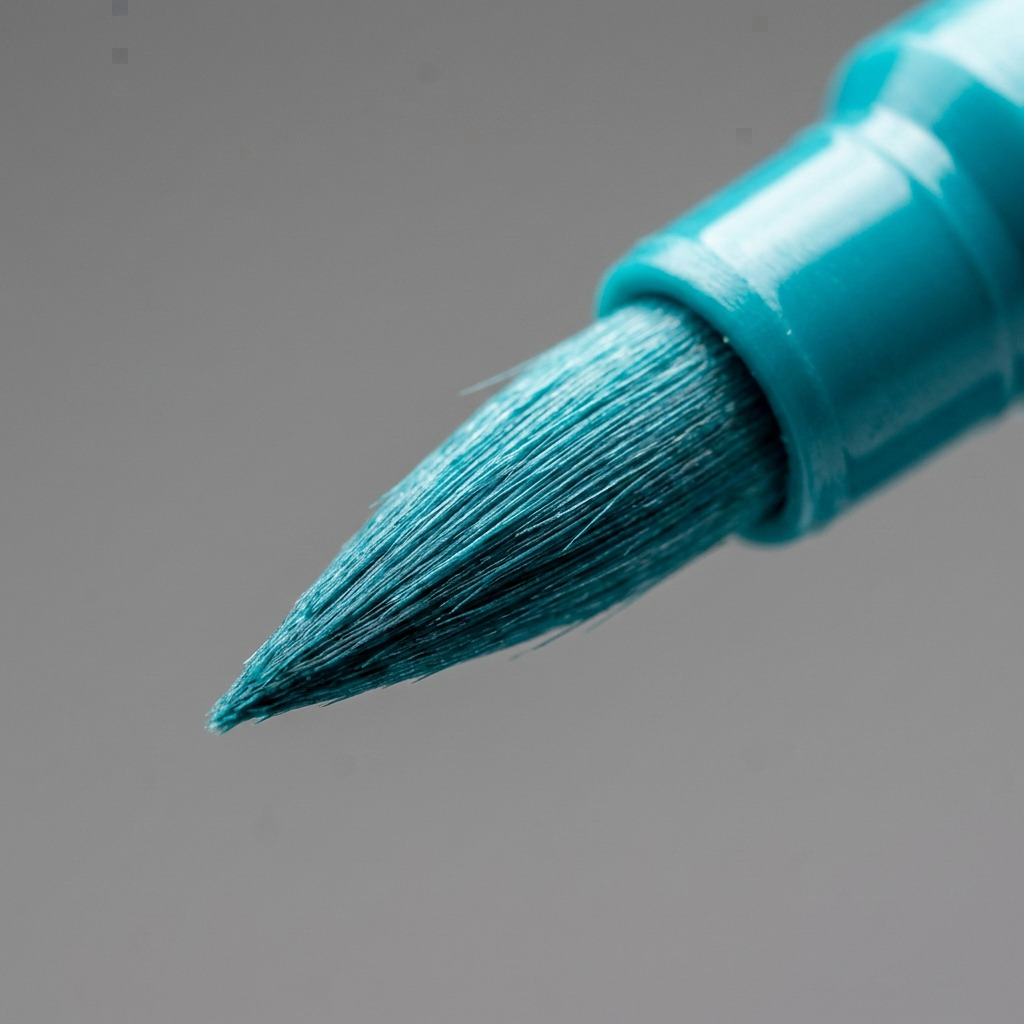 Extreme macro photo shows the flexible nylon fiber brush tip of a STAEDTLER double-ended pen, highlighting precision and texture.