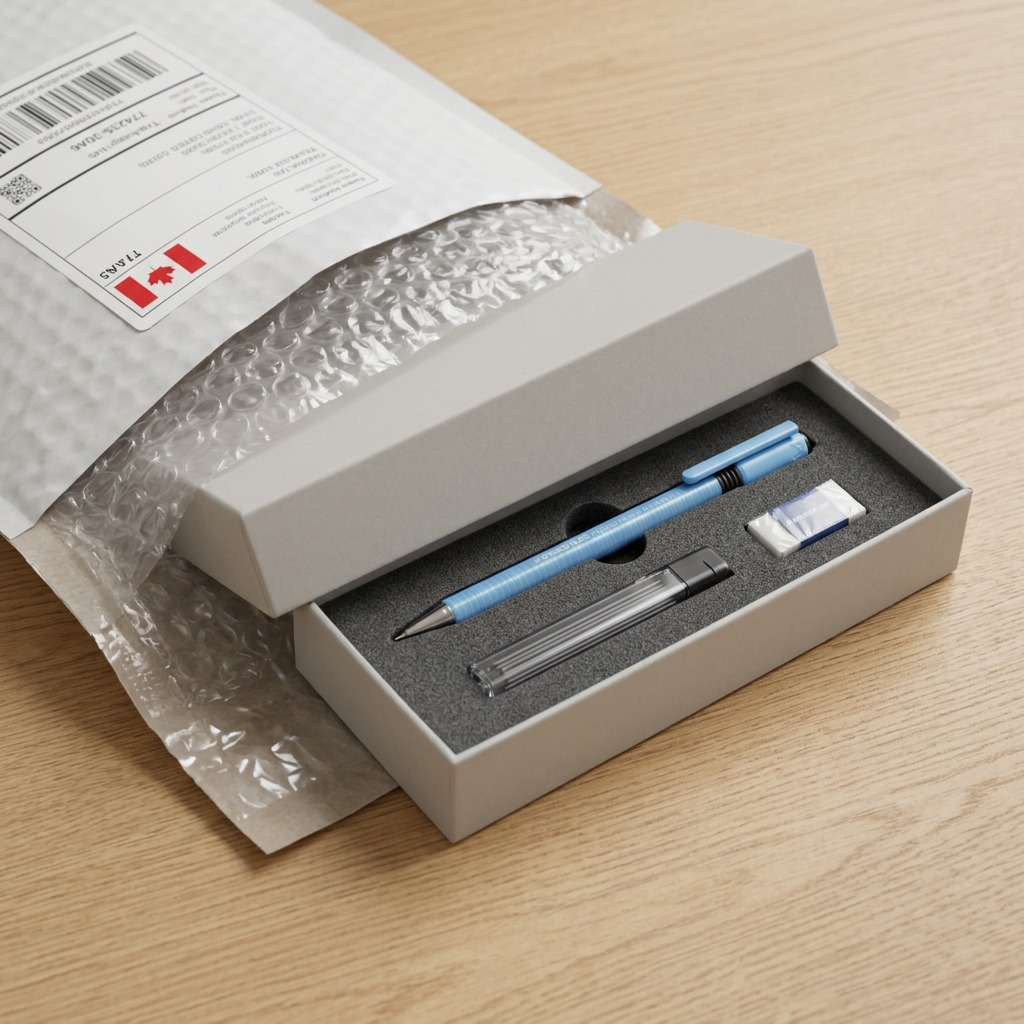 A premium unboxing visual showing the 0.5mm triplus micro mechanical pencil (SKU: 7742530A6) safely delivered.