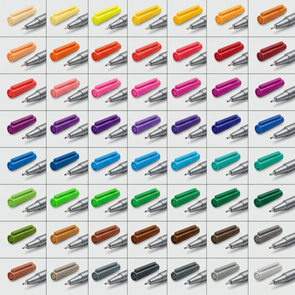 PDP visual matrix showing a grid of 42 individual triplus fineliners in various colors.