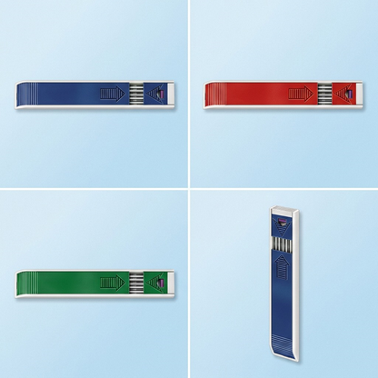A matrix displaying four variations of the Staedtler Mars lead refills with different cases for hardness grades.