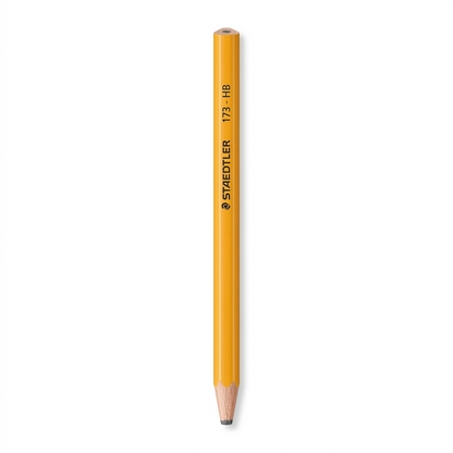 A crisp, canonical pencil: yellow, unsharpened, triangular, clearly displaying the STAEDTLER logo.