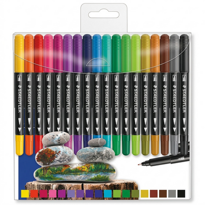 Hero shot: set of 18 STAEDTLER double-ended permanent pens.