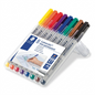 A high-resolution, pure white background product image of the STAEDTLER Lumocolor 316-WP8 marker set.