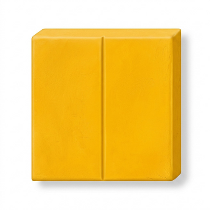 A pure, high-resolution hero shot of one 57g bar of yellow STAEDTLER Fimo Soft polymer modelling clay.