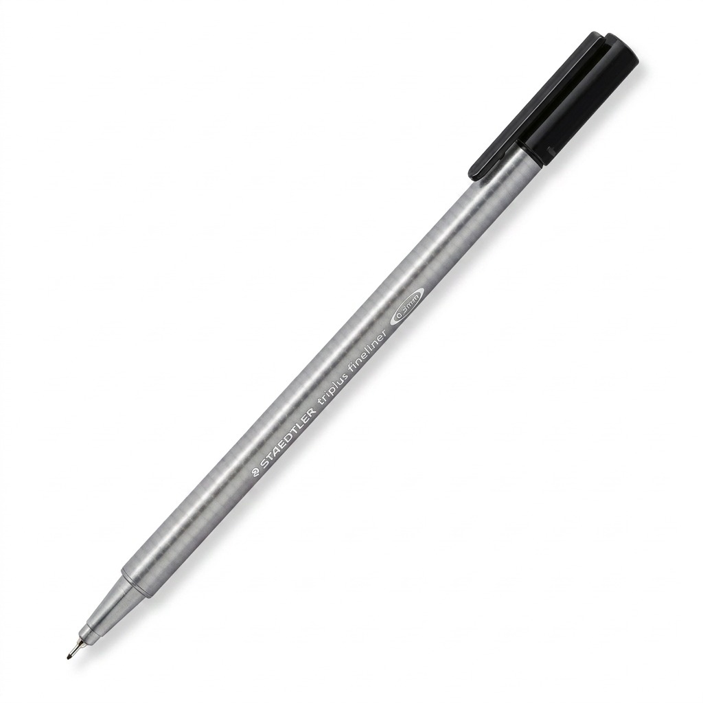 Canonical hero shot of the STAEDTLER Triplus 334-9-A7 fineliner, 0.3mm black ink, on a pure white background.