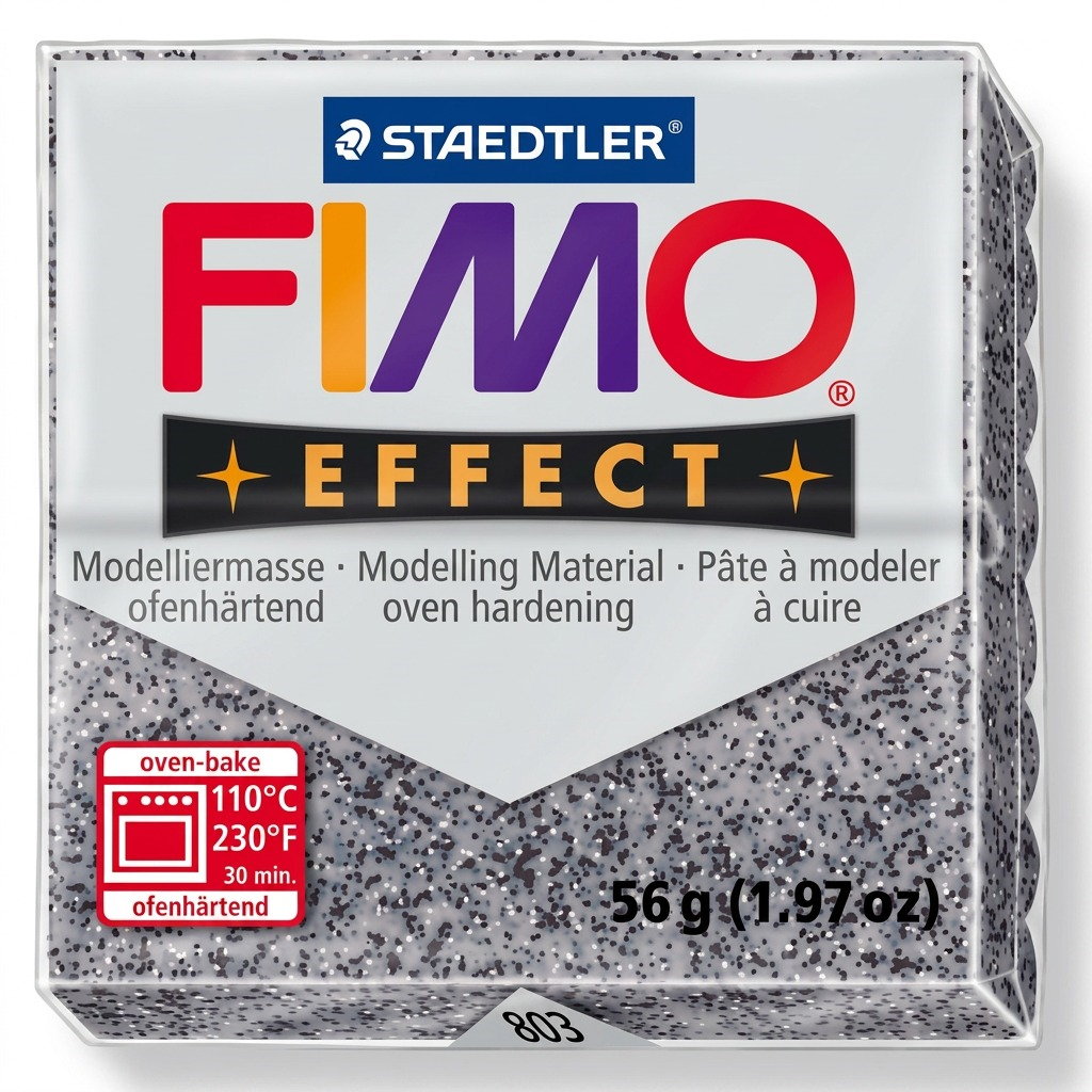 A clean, centered hero shot of a block of STAEDTLER Fimo Effect Stone Granite 57g (2 oz), precisely replicating the image, text, and packaging from image_0.png.