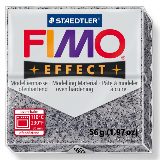 A clean, centered hero shot of a block of STAEDTLER Fimo Effect Stone Granite 57g (2 oz), precisely replicating the image, text, and packaging from image_0.png.