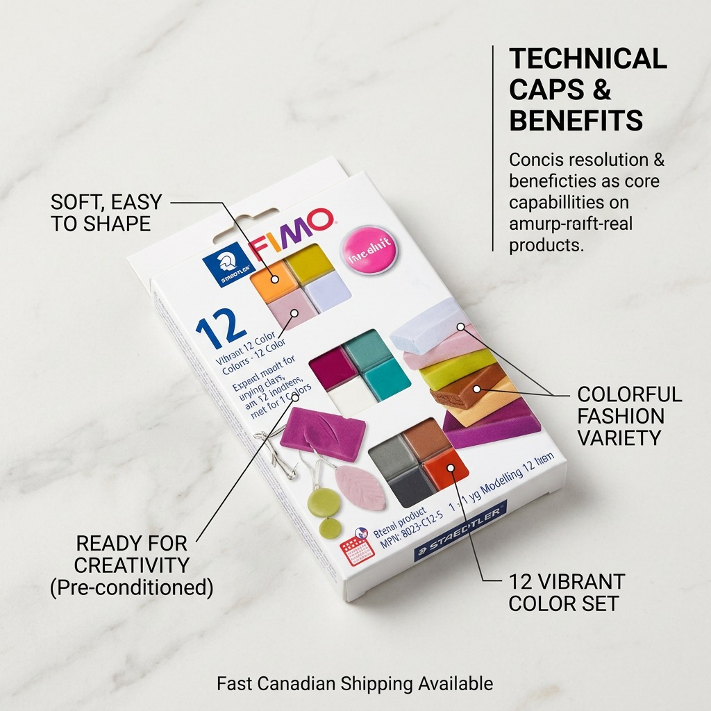 A PDP operational feature callout visual for STAEDTLER Fimo Soft, showcasing key clay properties.