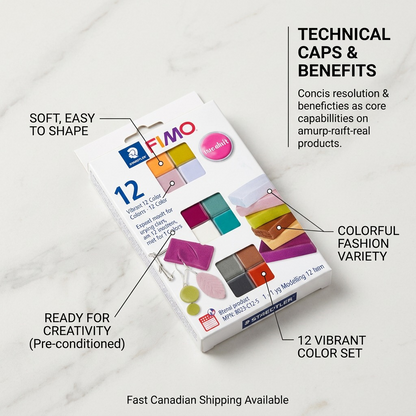 A PDP operational feature callout visual for STAEDTLER Fimo Soft, showcasing key clay properties.