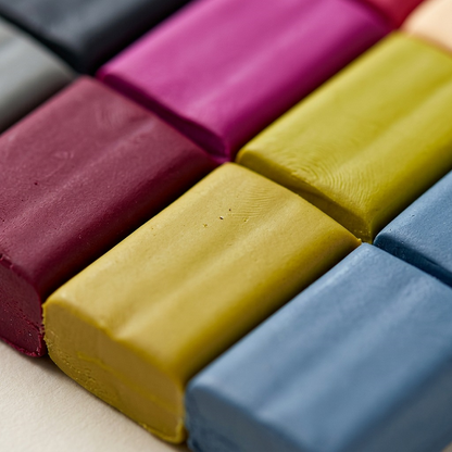 Extreme close-up of STAEDTLER Fimo Soft blocks, showcasing their texture and vibrant fashion colors.