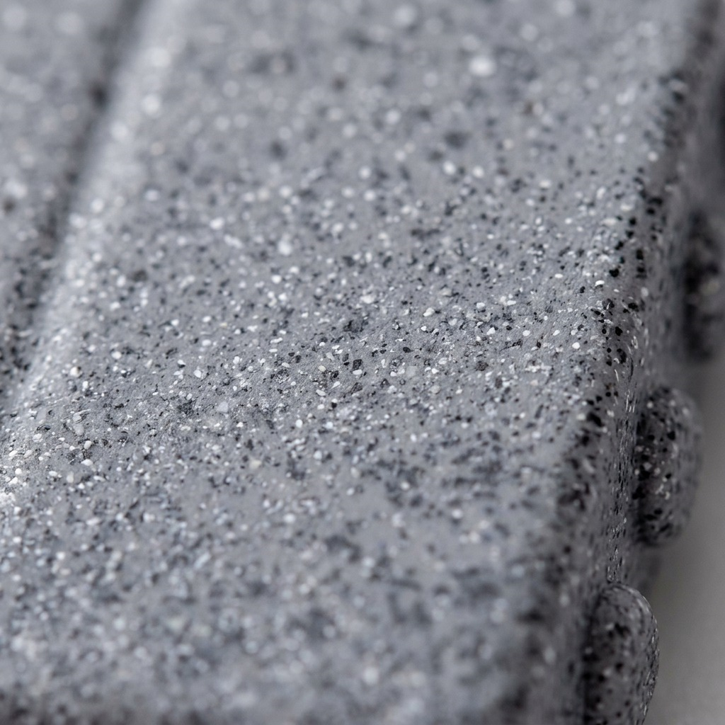 A macro photograph detailing the speckles and fine texture of the FIMO granite clay material.