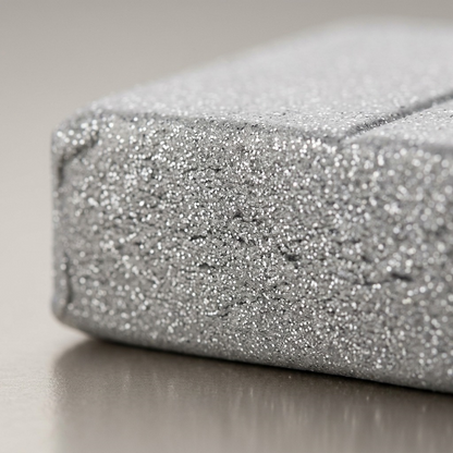 An extreme close-up photograph capturing the finely distribution of silver glitter within the translucent grey FIMO Effect modelling clay.