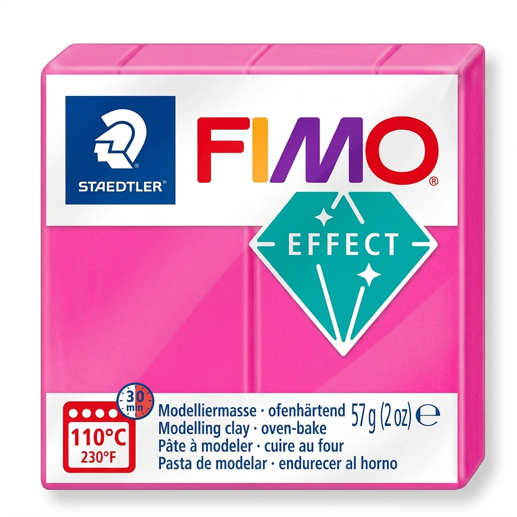 STAEDTLER Fimo Effect Neon Fuchsia 57g modeling clay stick hero shot on pure white backdrop.