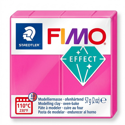 STAEDTLER Fimo Effect Neon Fuchsia 57g modeling clay stick hero shot on pure white backdrop.