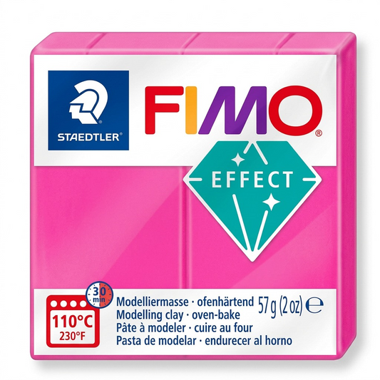 STAEDTLER Fimo Effect Neon Fuchsia 57g modeling clay stick hero shot on pure white backdrop.
