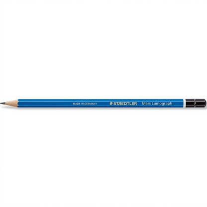 Pure high-resolution hero shot of a single STAEDTLER Mars Lumograph pencil, F grade, centered against a seamless white background.