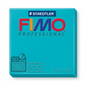 A high-resolution, centered image of a 57g bar of STAEDTLER FIMO Professional modelling clay in turquoise on a pure white background, with a clean shadow.