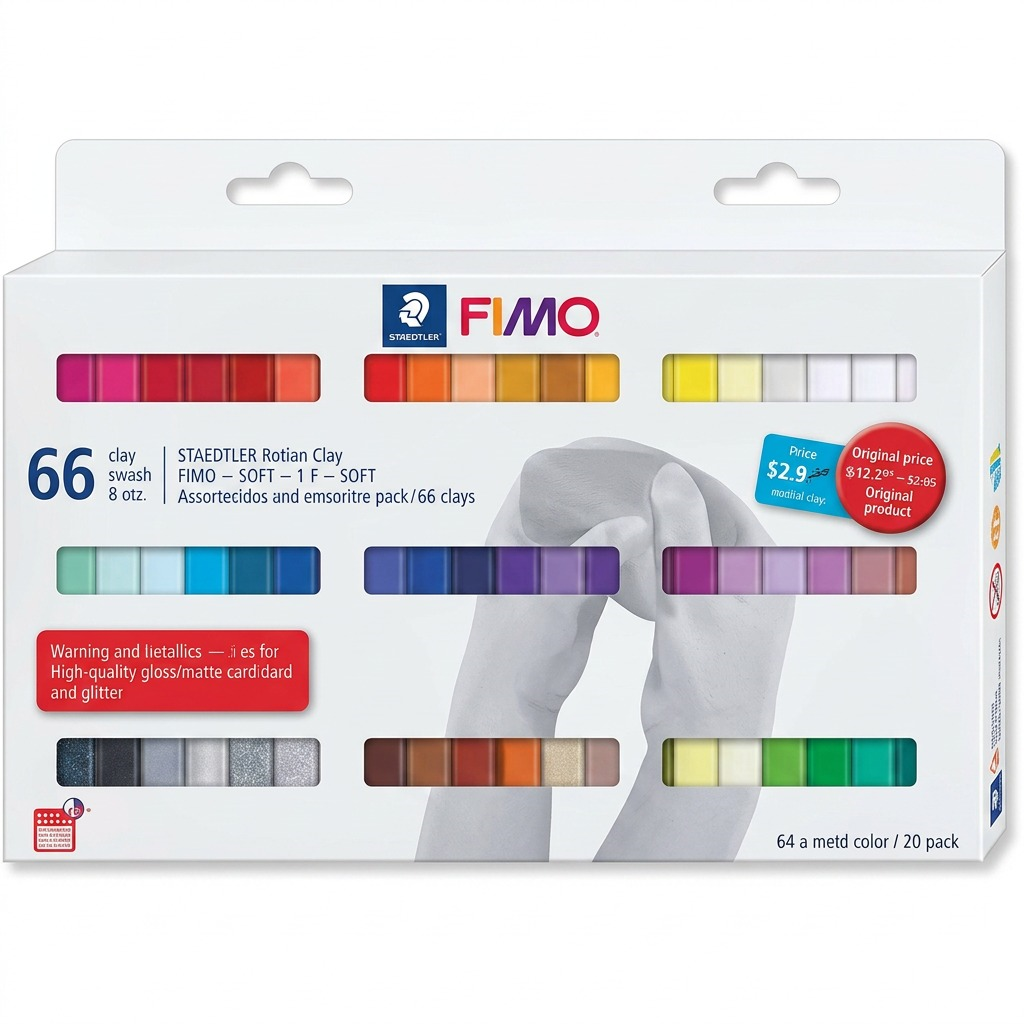 A high-resolution hero shot of the STAEDTLER Fimo Soft 66 Assorted Color Pack on a pure white background.