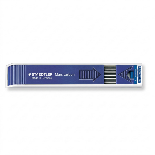 A high-resolution product shot of the STAEDTLER Mars carbon 2mm B lead refill case.