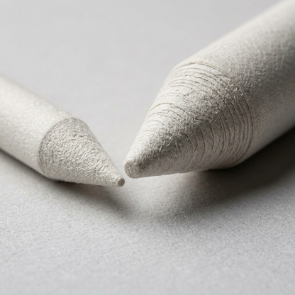 Macro shot of the fibrous pressed paper texture on two blending stumps.