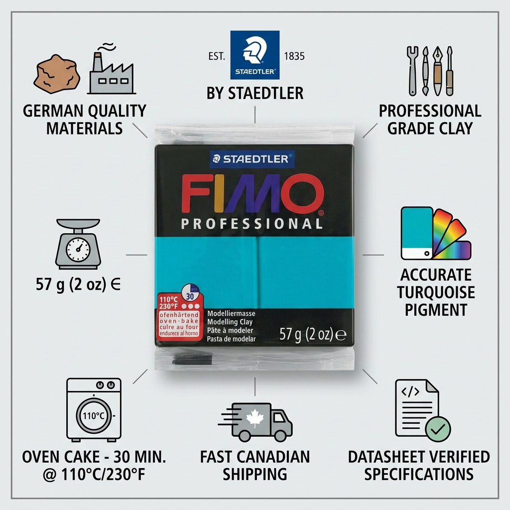 Trust and authority infographic for STAEDTLER FIMO Professional Turquoise clay block.