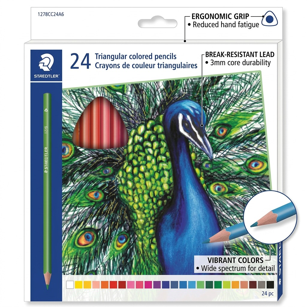 Operational feature callout visualization for STAEDTLER triangular colored pencils.