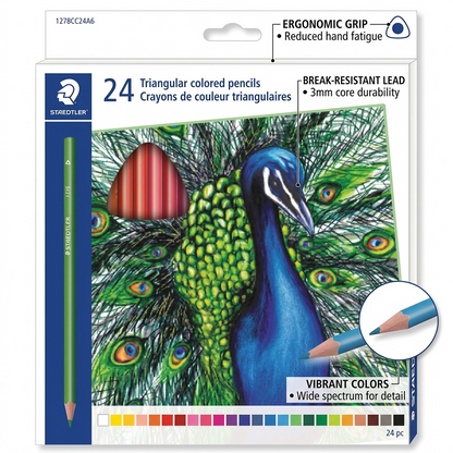 Operational feature callout visualization for STAEDTLER triangular colored pencils.