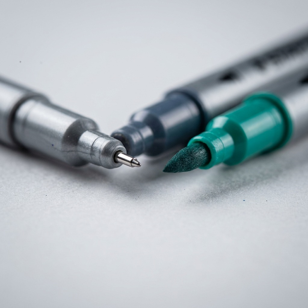 Close-up of a Staedtler fibre tip pen showing the different fineliner and brush nibs