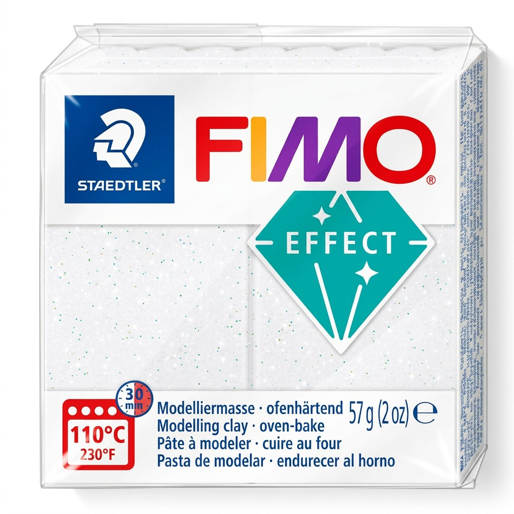 STAEDTLER FIMO Effect modelling clay in Galaxy White, 57g bar in a clear retail package, shown in high-resolution hero shot.