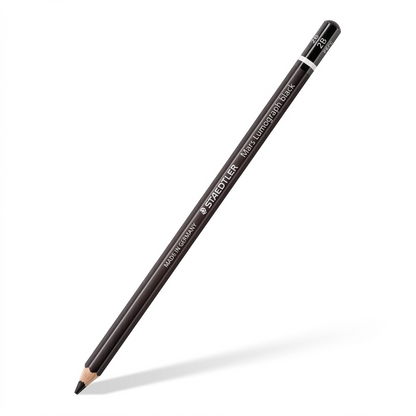 A detailed close-up product photograph of a STAEDTLER Mars Lumograph black 2B pencil.