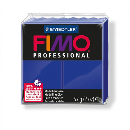 A high-resolution photo of a 57g block of STAEDTLER FIMO Professional Ultramarine modelling clay.