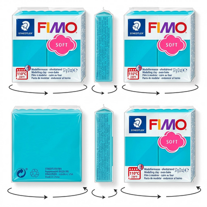 High-resolution 360-degree spin image matrix of the Staedtler FIMO Soft Peppermint modelling clay 57g (2oz) package.