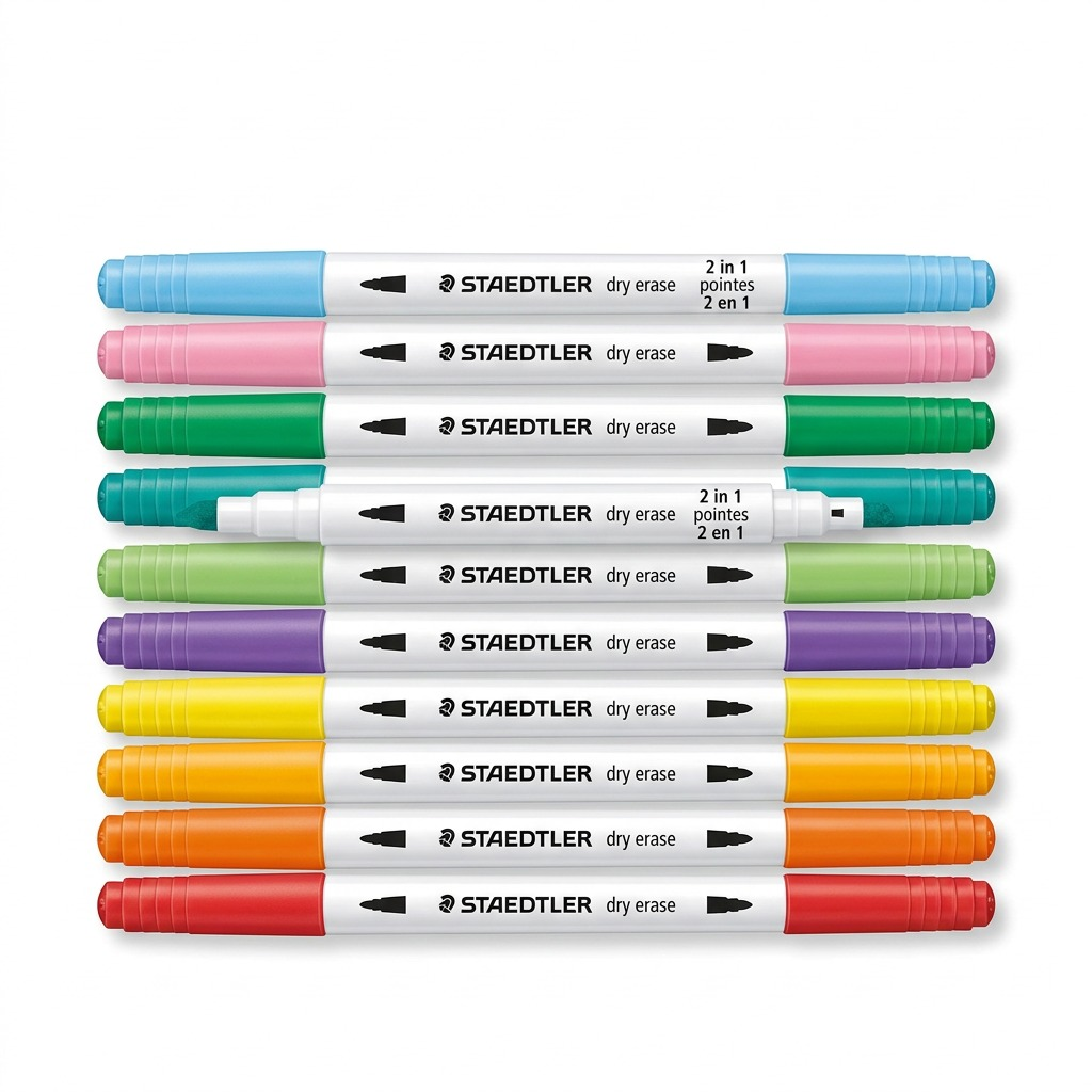 A pure high-resolution hero shot of the STAEDTLER Double-ended dry erase pens 10pc, isolated on a white background.