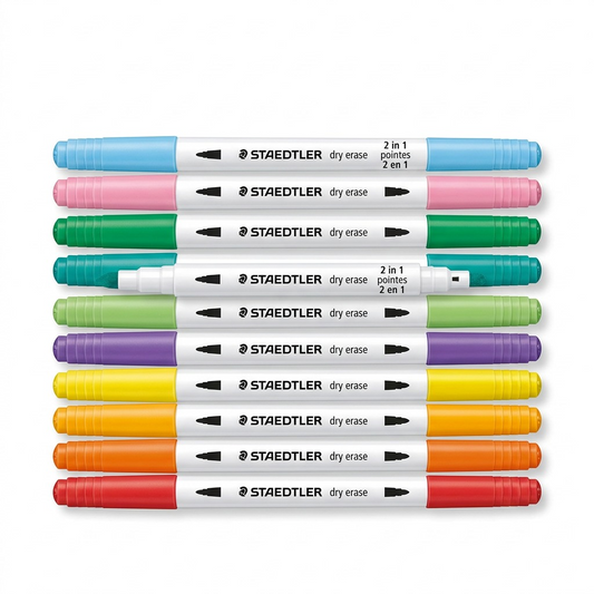 A pure high-resolution hero shot of the STAEDTLER Double-ended dry erase pens 10pc, isolated on a white background.