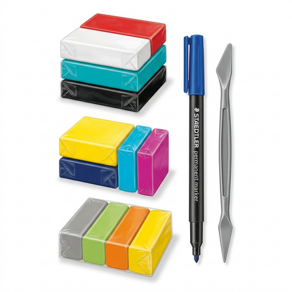 High-resolution photo of STAEDTLER Fimo Soft Magical Creatures modelling clay set in packaging.