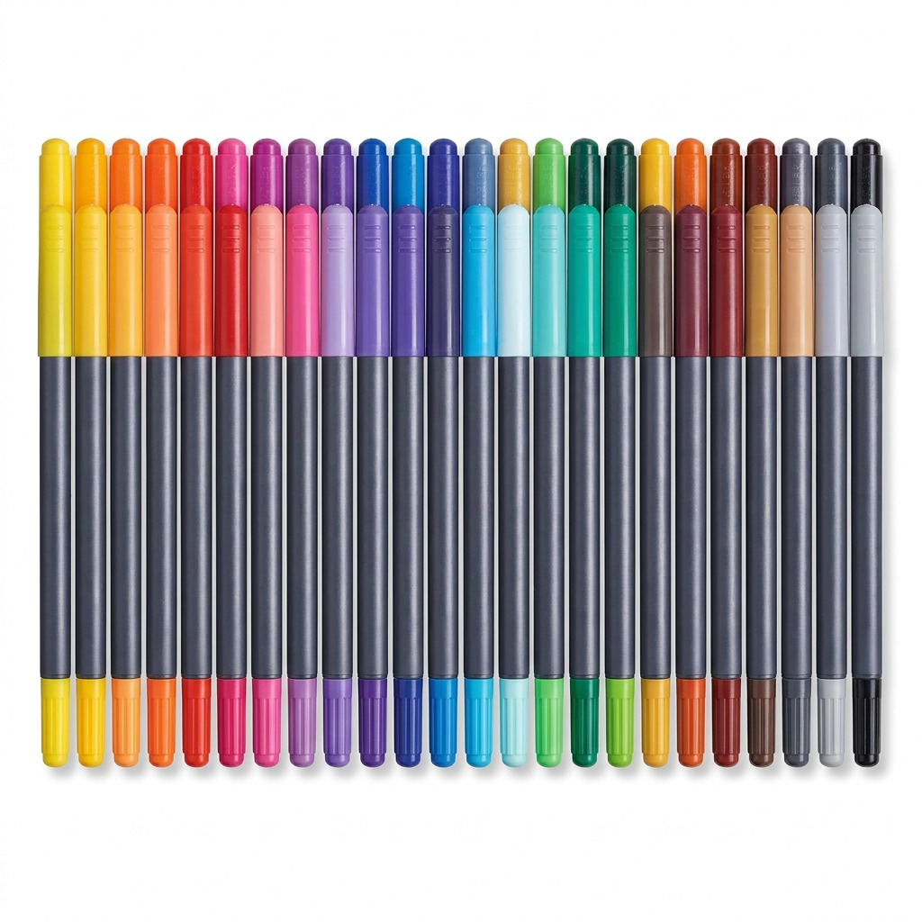 Set of 36 STAEDTLER Double-Ended Watercolour Brush Pens, shown as pens only, arranged in a rainbow sequence on a pure white background.