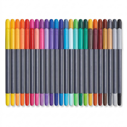 Set of 36 STAEDTLER Double-Ended Watercolour Brush Pens, shown as pens only, arranged in a rainbow sequence on a pure white background.