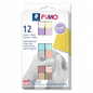 High-resolution hero shot of STAEDTLER Fimo Soft Pastel 12 Color Pack modeling clay on white background.