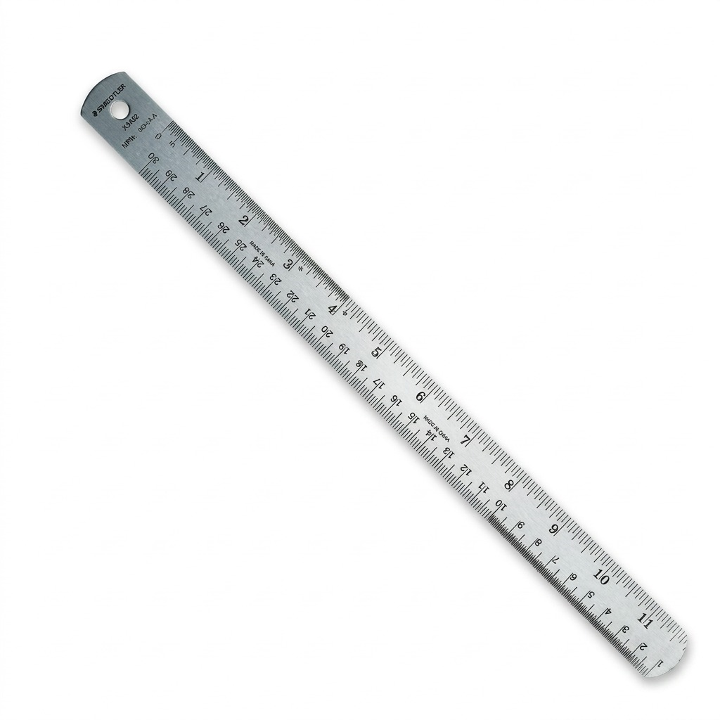 A high-resolution ecommerce hero shot of the STAEDTLER stainless steel 24-inch cork back ruler against a clean white background.