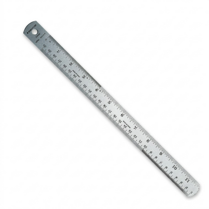 A high-resolution ecommerce hero shot of the STAEDTLER stainless steel 24-inch cork back ruler against a clean white background.