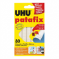 A high-resolution hero shot of an 80-pack UHU Patafix reusable glue pad retail package.