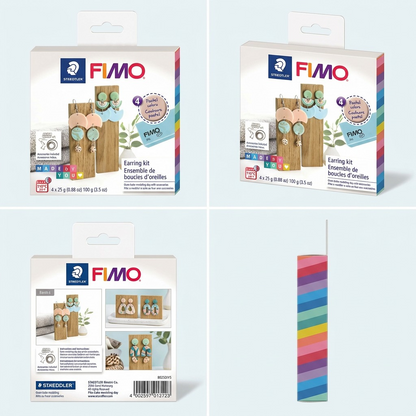 A matrix of three different angles of the FIMO Earring Kit, showing the front, back, and side views in a grid.