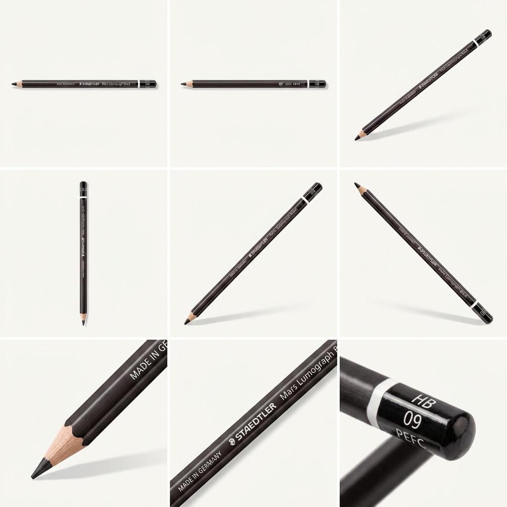 A premium ecommerce grid showing the STAEDTLER black 2B pencil from nine different angles and positions.