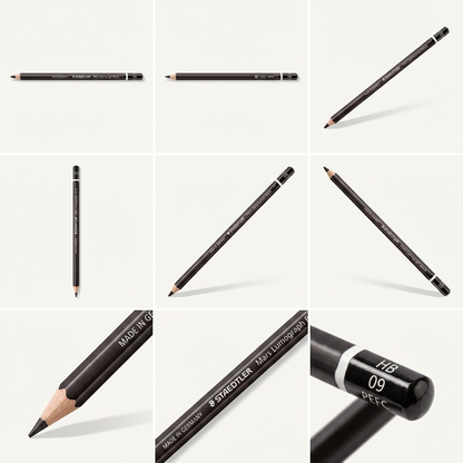 A premium ecommerce grid showing the STAEDTLER black 2B pencil from nine different angles and positions.