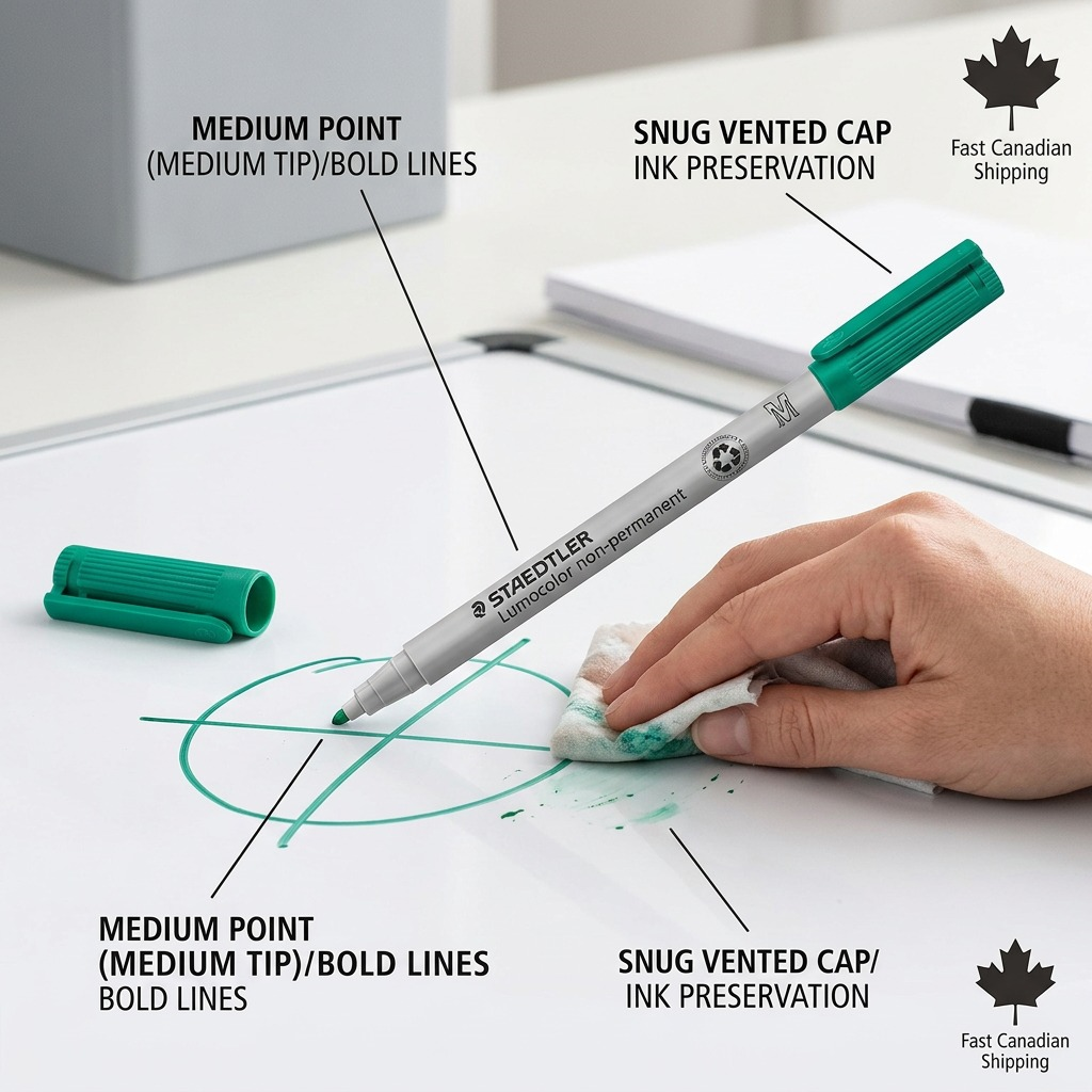 A vector diagram of the STAEDTLER 315-5 medium green maker with callout arrows and text.