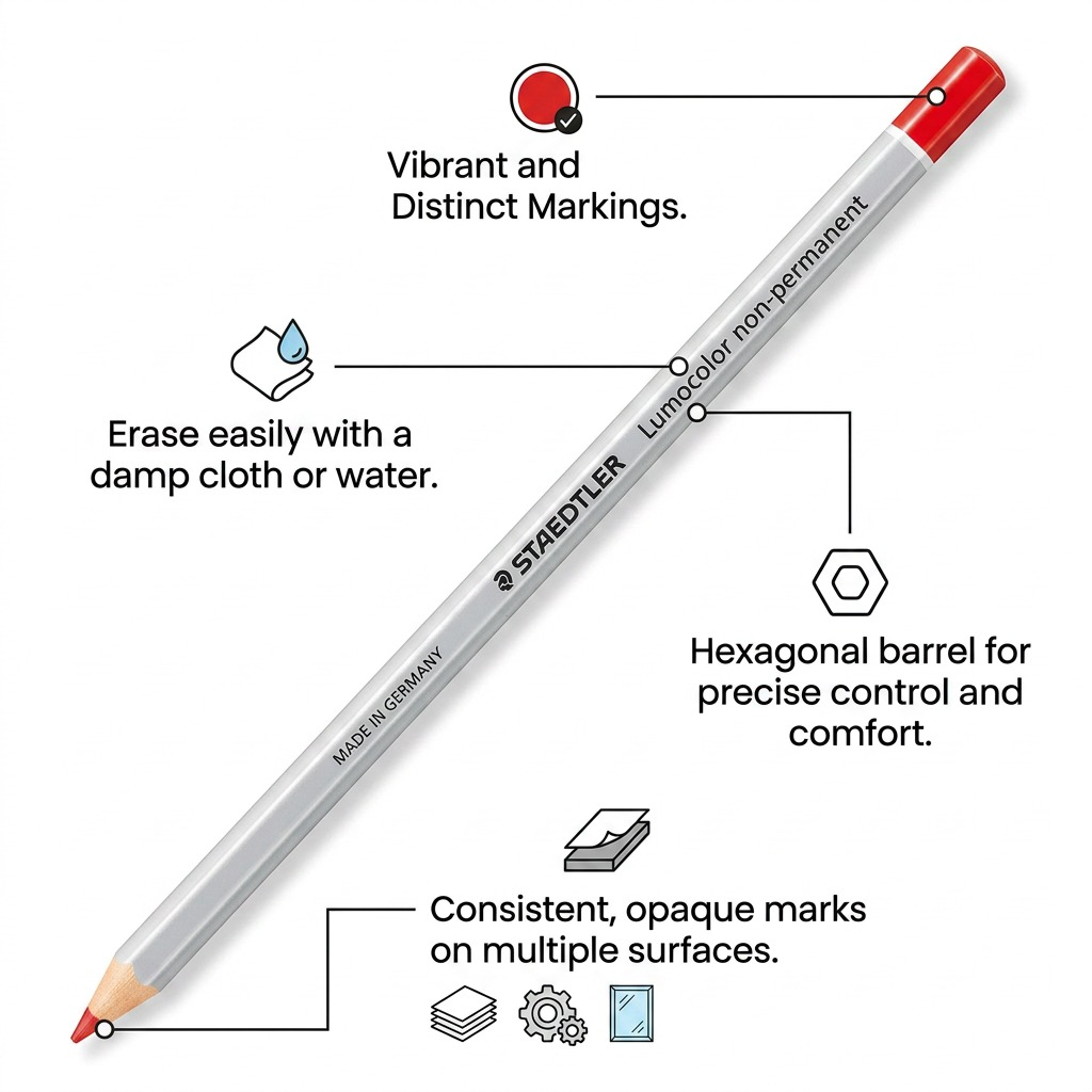 An e-commerce feature callout image for the STAEDTLER red pencil from image_0.png.