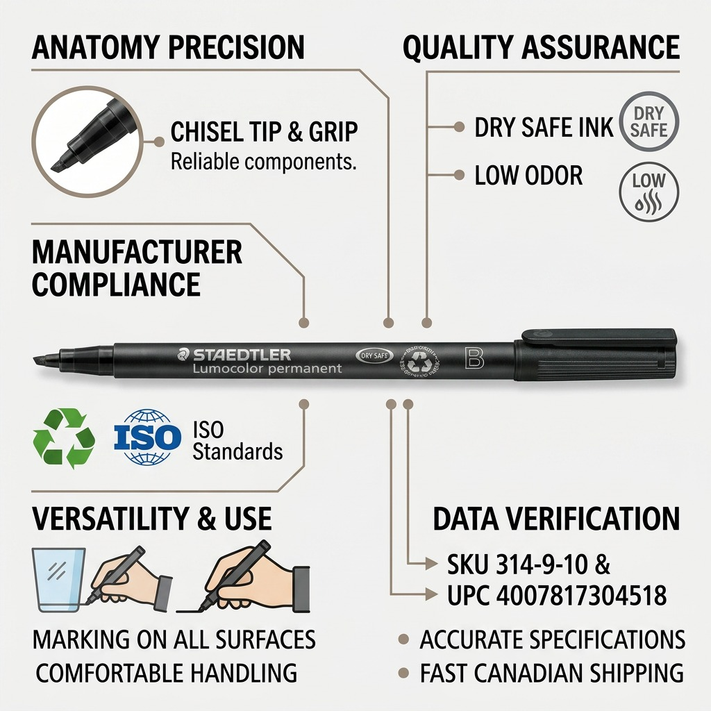 Trust and Authority infographic for STAEDTLER Lumocolor 314-9 marker, features QC details & factual cues.